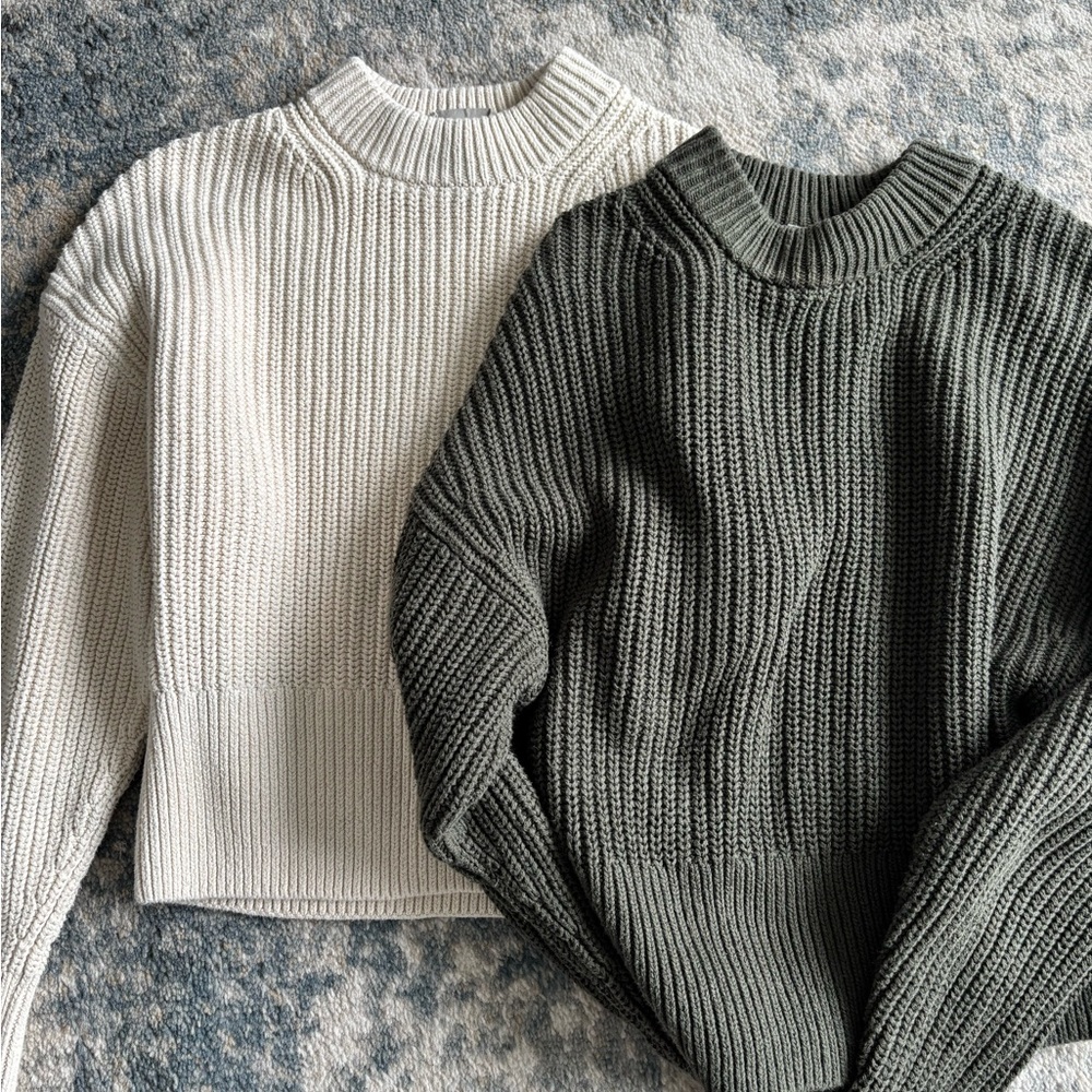 Cozy Knit Sweaters - White and Gray